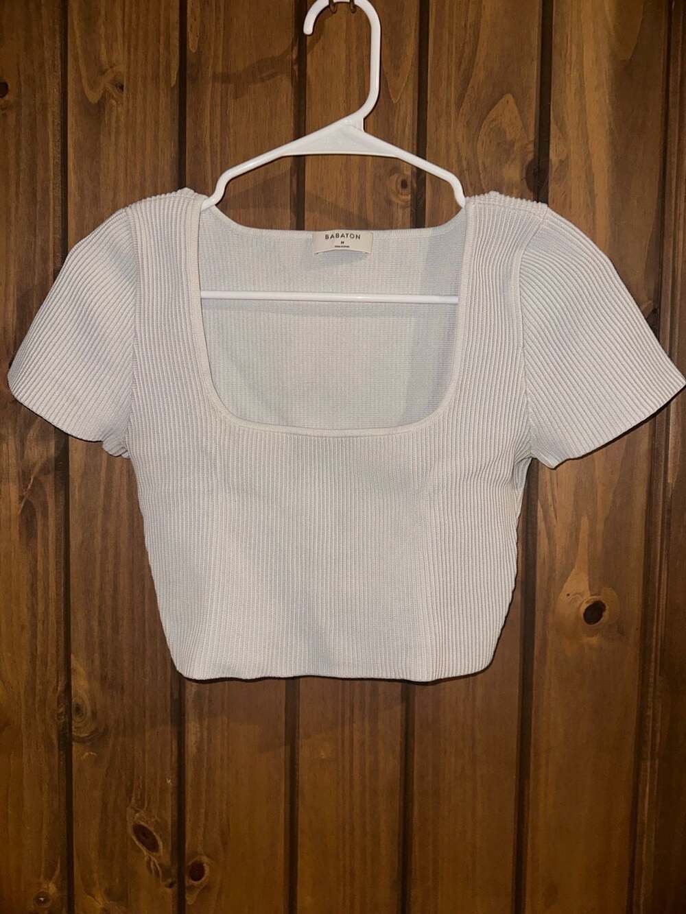 Babaton Ribbed Knit Square-Neck Crop Top M